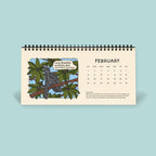Calendar for February with a Long waddled umbrella bird illustration on a light blue background